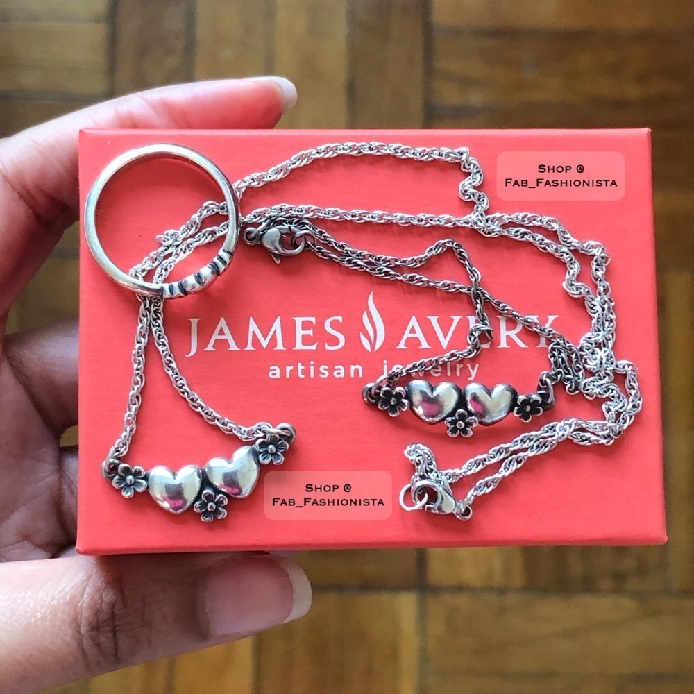 James Avery Sterling Silver Retired Flower Heart Ring Bracelet Necklace Set - Picture 1 of 17